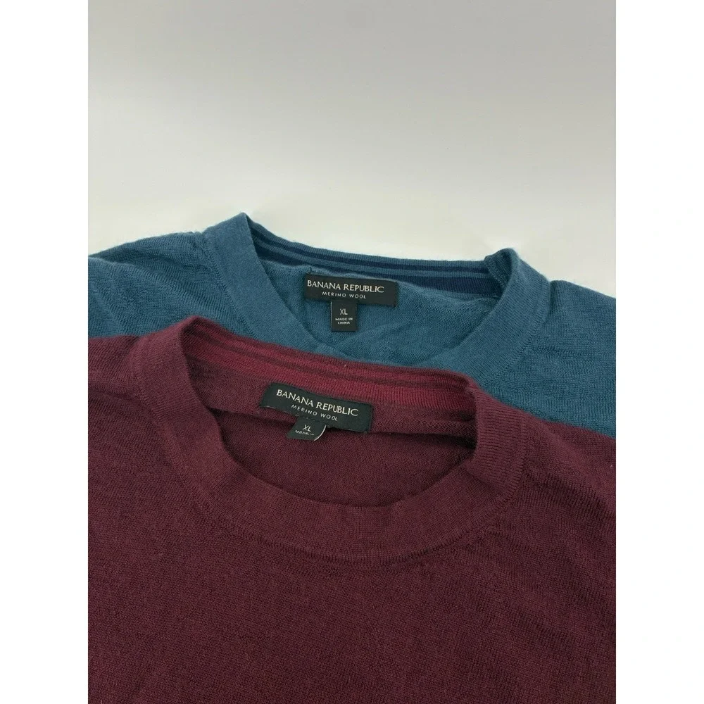 Lot Of 2 Banana Republic Men's XL  100% Merino Wool‎ Crewneck Sweater Washable